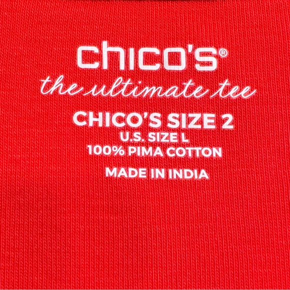 Chico’s The Ultimate Tee Red, Short Sleeve V-Neck Shirt, Size 2 (Large) - Picture 3 of 4